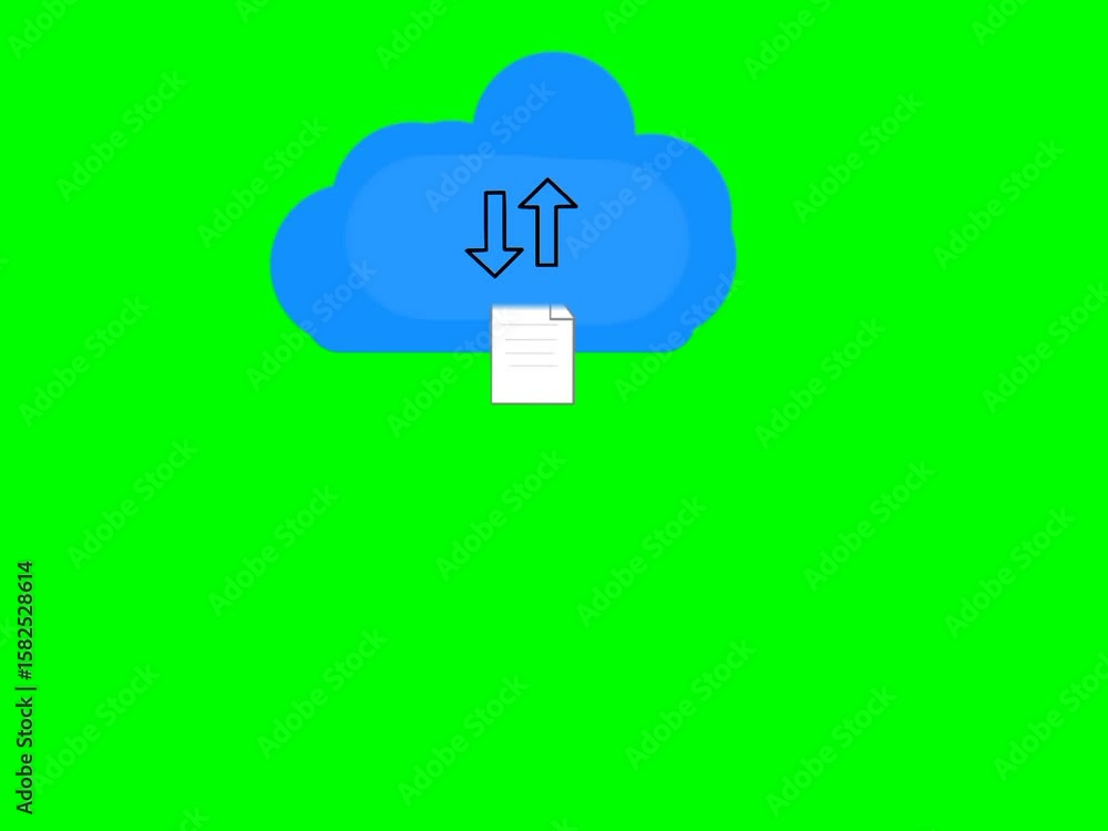 Poster cloud storage animation with document files entering cloud icon.