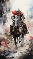 Medieval knight design. Watercolor hand painted fairytale illustration. Warrior fantastic clipart isolated on a white background.