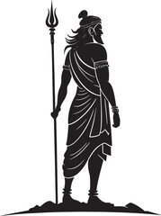 Fototapeta premium Man holding trident standing on rocky ground silhouette