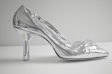 Transparent Glass High Heel Shoe on White Background Elegant Fashion Footwear