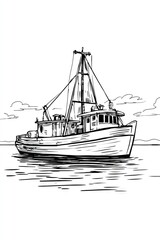 Fototapeta premium Hand-drawn sketch of a fishing boat at sea