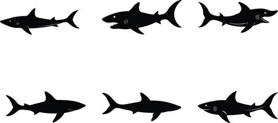 Fototapeta premium Silhouette Goblin Shark Vector Set