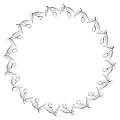 A circular arrangement showcases detailed olive branches adorned with leaves and fruit, perfect for adding a touch of nature to various projects or decor.