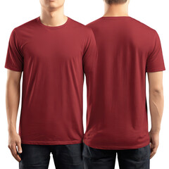 Deep maroon crew neck t-shirt, front and back views
