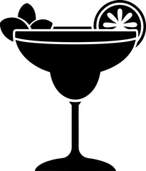 Elegant black silhouette of a margarita cocktail glass with a lime and mint garnish