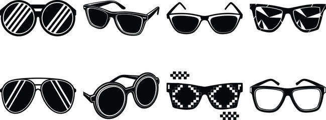 Vector art of a collection of different styles of sunglasses isolated on transparent background © Rabelmia