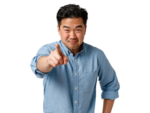 Focused Determination: A man points directly towards the camera, conveying a sense of decisiveness, authority, and directness, suggesting a call to action.