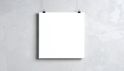 Blank square poster hanging on textured wall