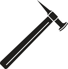 Black silhouette shows a traditional hammer with a curved claw resting on a white background