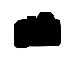 Black silhouette of a modern DSLR camera representing photography equipment