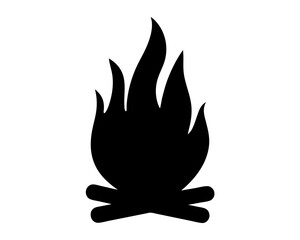 Silhouette of a Campfire with Flames and Burning Logs on White Background