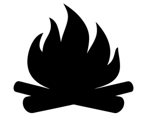 Stylized black silhouette of a campfire with logs, ideal for camping logos
