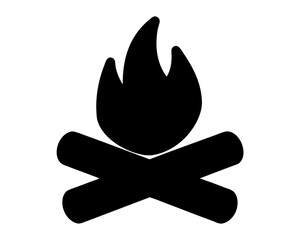 Black silhouette of campfire with two logs and flame illustration