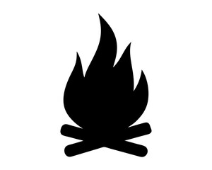 A stark black and white image of a stylized campfire with flames