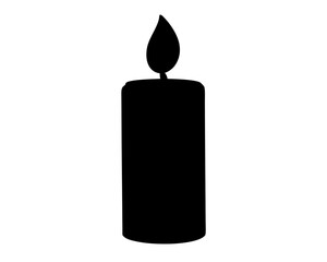 Dramatic black silhouette of a burning candle against a stark white background