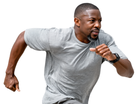 Dynamic Sprint: A determined individual, captured mid-stride, embodies the spirit of perseverance and dedication during an outdoor workout.