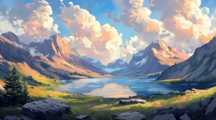 A beautiful lake nestled between mountains on a high plateau