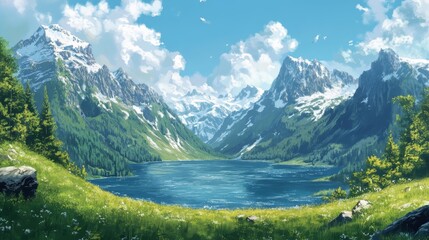 A beautiful lake nestled between mountains on a high plateau