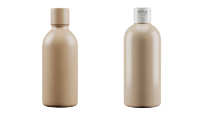 Two cream bottles with different lids on a transparent background in a studio shot