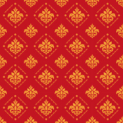 Native thai ethnic geometric pattern samless gold and red on red background. tiles, rugs, carpet