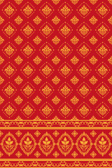 Native thai ethnic geometric pattern samless gold and red on a red background. tiles, rugs, carpet