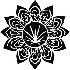 Black and white floral mandala ornament with flower pattern and vintage nature design elements