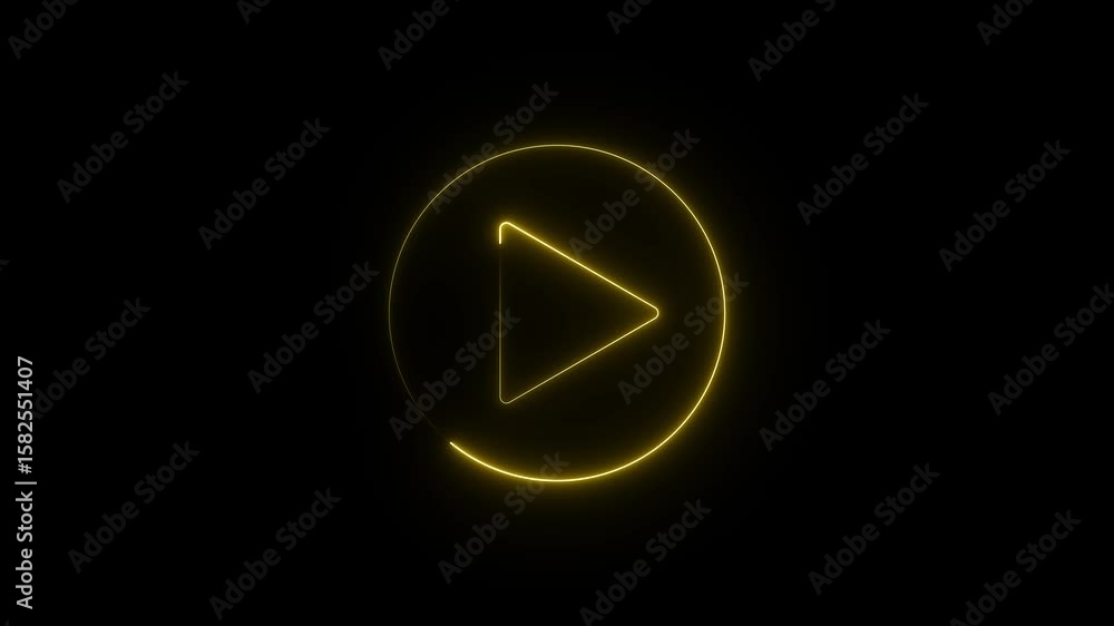 Poster gold neon play button icon animation. glowing audio play button icon motion. press to play and start
