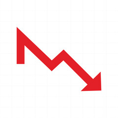 Economic decline with red downward arrow, flat infographic design, modern vector