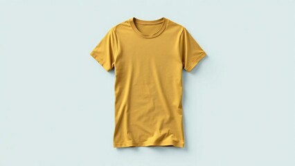 Plain mustard yellow short sleeve t shirt mockup on light blue background