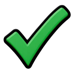 Glossy green check mark symbol isolated on transparent background