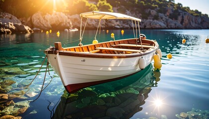 Tranquil boat in crystal-clear water