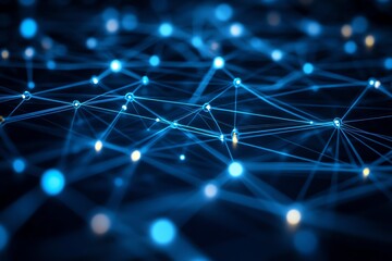 Digital Network Connectivity Abstract Blue Background with Glowing Nodes