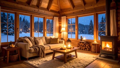 Cozy winter cabin living room (1)