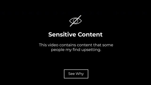 Sensitive Content Text Warning Video on black background. 4k