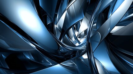 Abstract Blue Metallic Swirling Forms Design