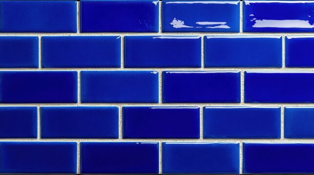 Blue ceramic tile wall with glossy pattern