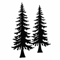 Obraz premium Silhouette of two evergreen trees perfect for a forest or nature themed design element or logo