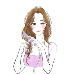 ヘアアイロンをする女性のイラスト