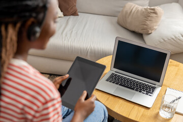 Young woman spending time online communicating with friends