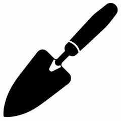 Black silhouette of a gardening trowel a small hand tool for digging and planting in gardens