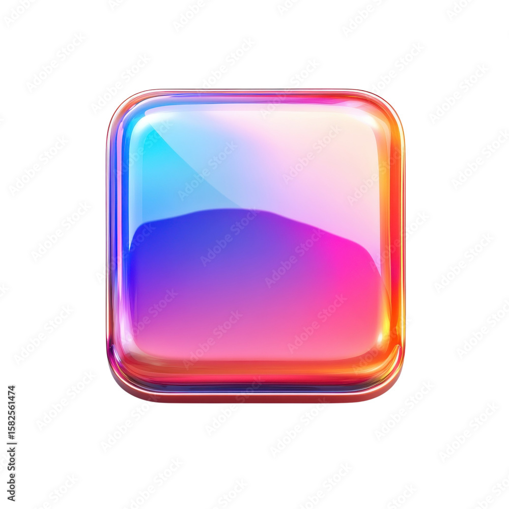 Fototapete glossy colorful square icon app button digital art gradient holographic on transparent background