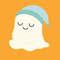 Cute Ghost is Sleeping  in Minimal Flat Style. Hand Drawn Vector Art.