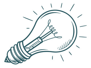 Hand drawn illustration of a lit lightbulb representing idea and innovation
