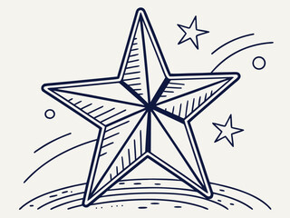 Hand drawn star with outlines and decorative elements isolated on white