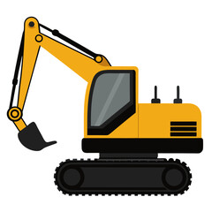 Yellow excavator vector illustration construction equipment for digging building and earthmoving projects isolated on white background