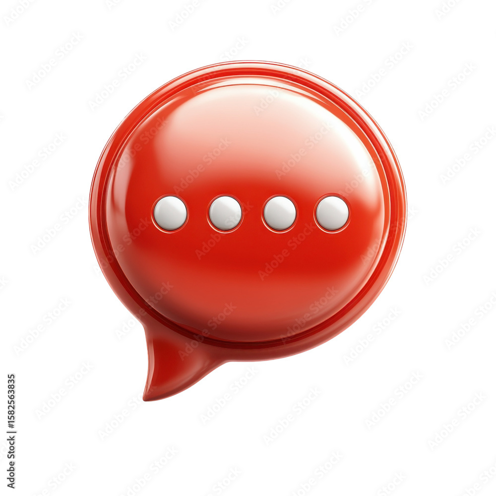 Poster Glossy Red Notification Icon Communication Bubble Message Chat Dialog with on transparent background