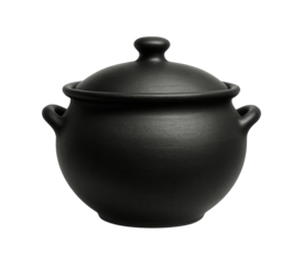 Contemporary black clay soup tureen with a matte finish, suitable for a chic urban loft setting.