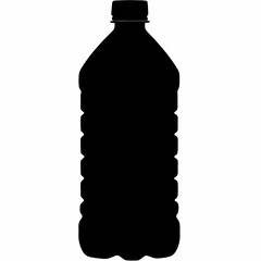 Black Silhouette of a Plastic Water Bottle Isolated on White Background Simple Design