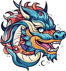 Vibrant Dragon Head Illustration: A Mythical Creature Design