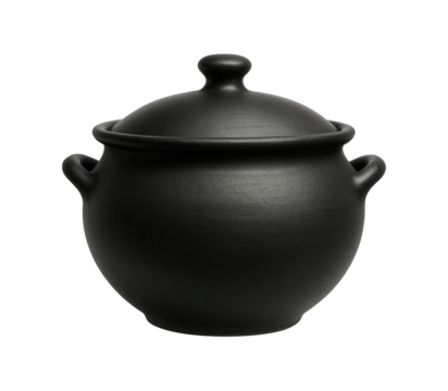 Contemporary black clay soup tureen with a matte finish, suitable for a chic urban loft setting.